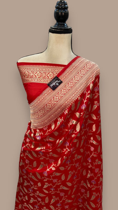 Pure Katan Silk Banarasi Handloom Saree - All over Jaal work with Meenakari