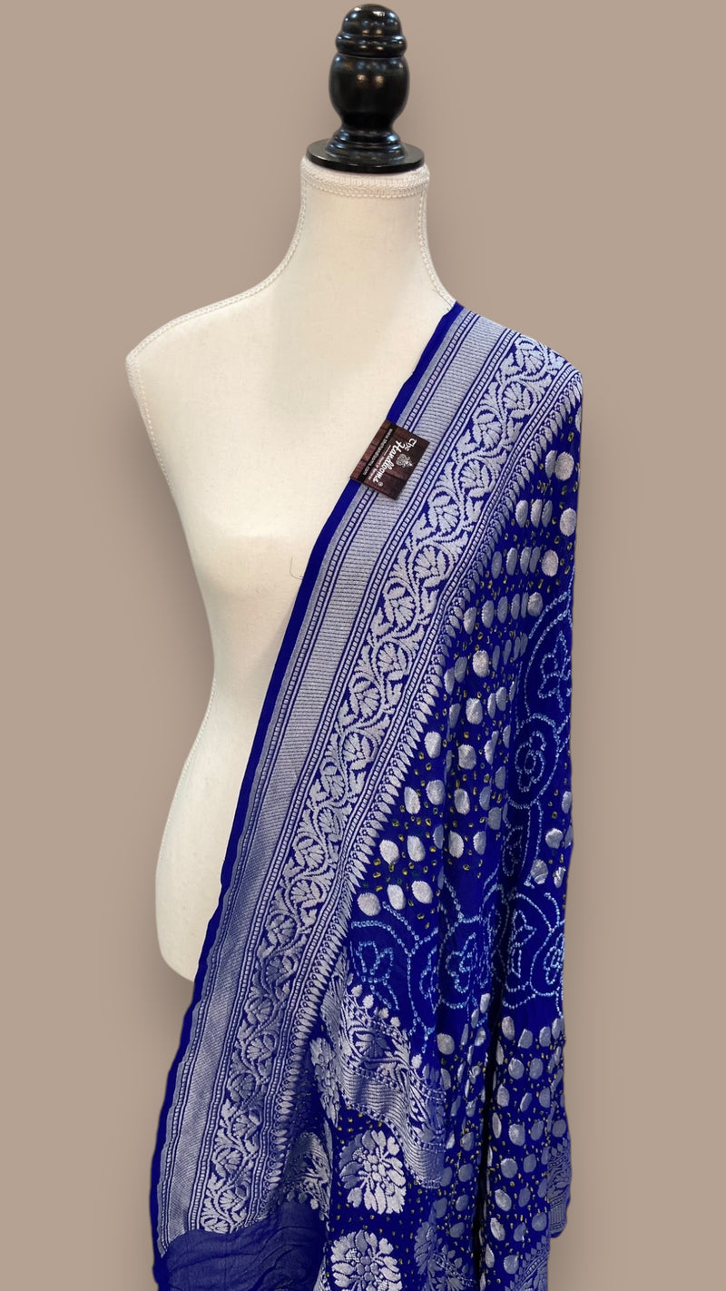 Pure Georgette Banarasi Bandhej Handloom Dupatta - The Handlooms