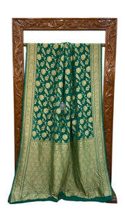 Green Pure Khaddi Georgette Handloom Banarasi Saree - Gold zari - The Handlooms