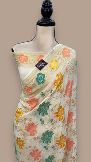 Pure Khaddi Georgette Handloom Banarasi Saree - All over Jaal Work With Meenakari - The Handlooms