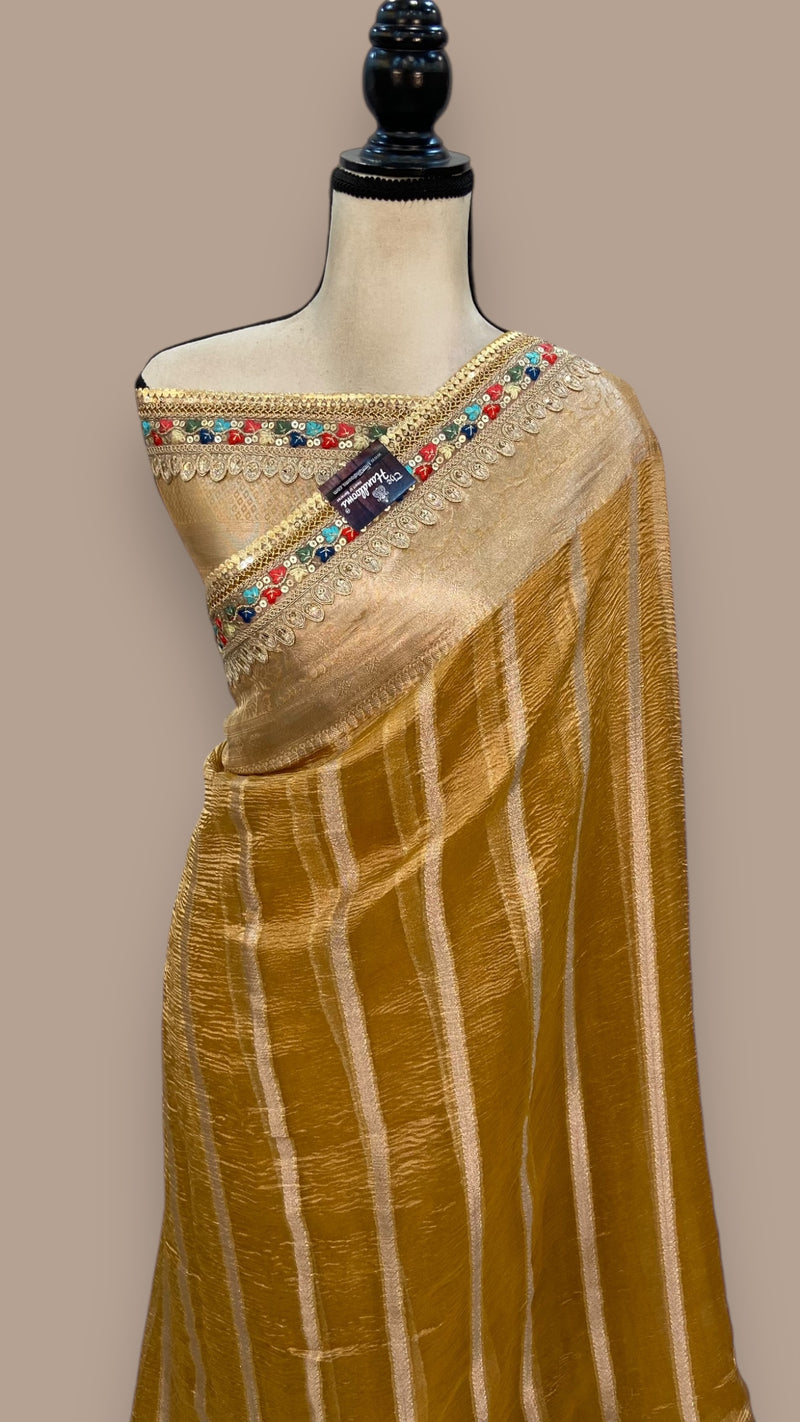 Pure Kora Tissue Handloom Banarasi Saree With Lace - The Handlooms