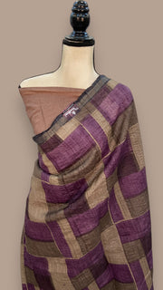 Pure Tussar Silk Handloom Banarasi Saree With Handprints - The Handlooms