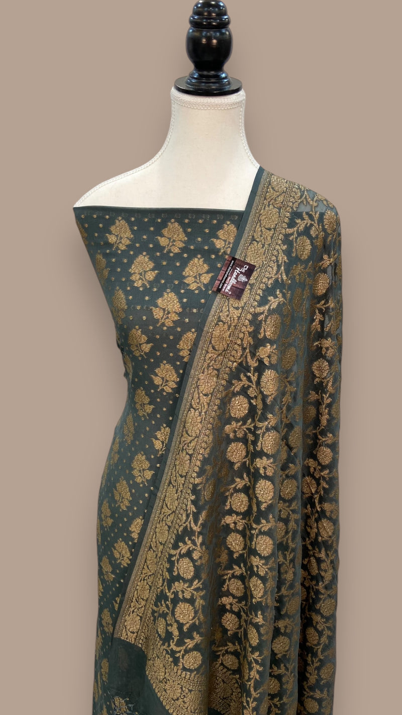 Pure Khaddi Georgette Handlooms Banarasi Dress material - The Handlooms