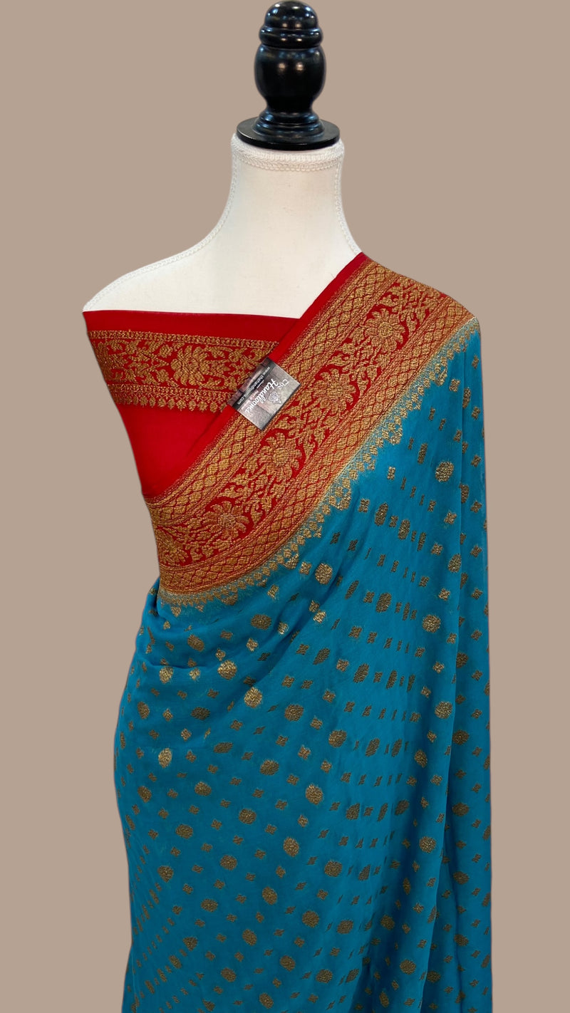 Khaddi Georgette Handloom Banarasi Saree -  Antique zari - The Handlooms