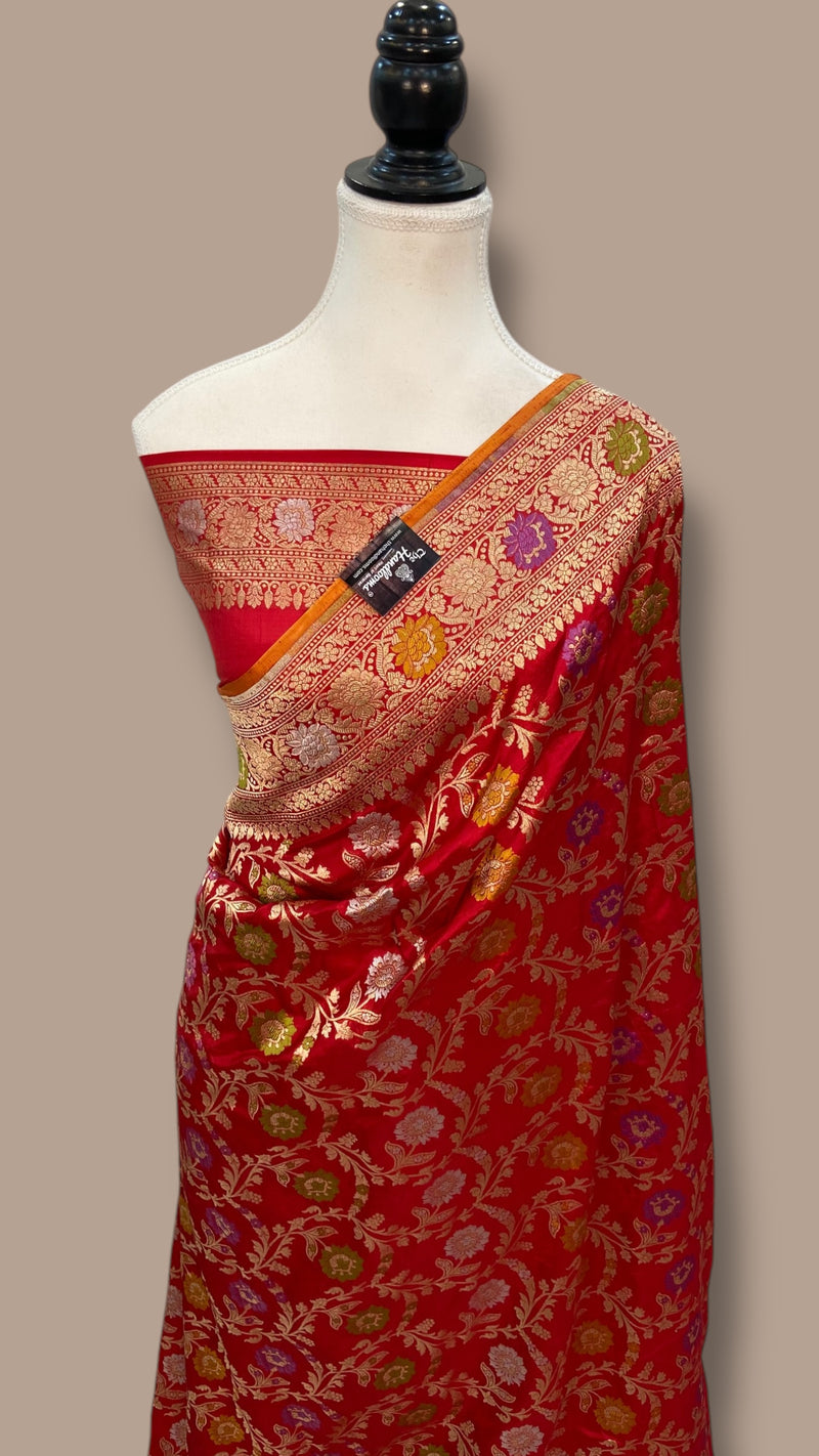 Pure Katan Silk Banarasi Handloom Saree - All over Jaal Work With Meenakari - The Handlooms