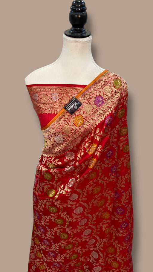 Pure Katan Silk Banarasi Handloom Saree - All over Jaal Work With Meenakari - The Handlooms