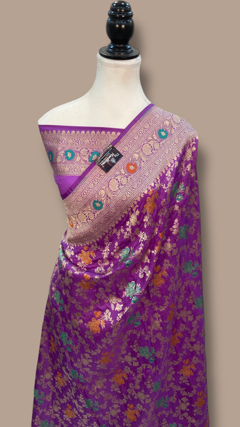 Pure Katan Silk Banarasi Handloom Saree - All over Jaal Work With Meenakari - The Handlooms