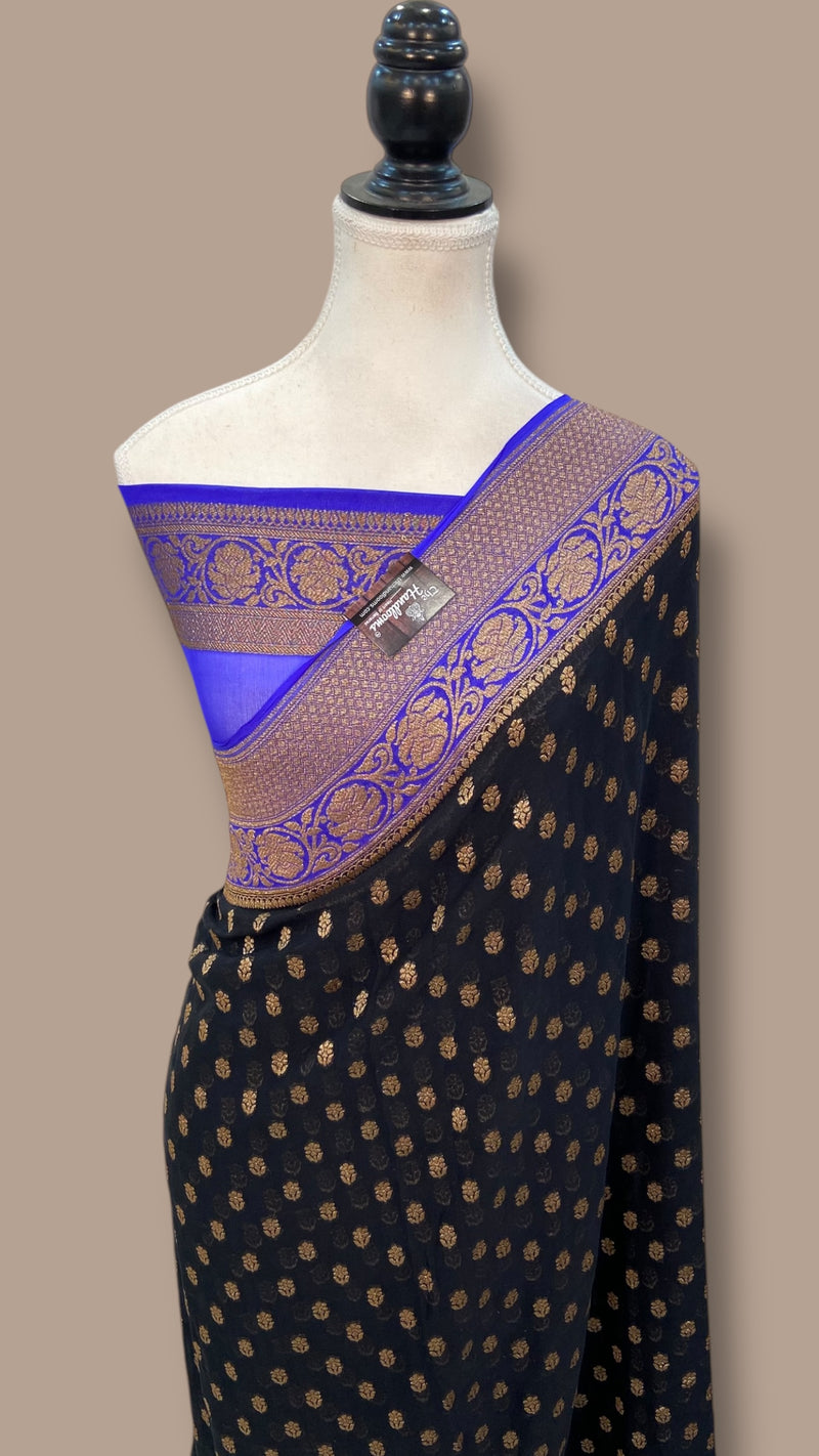 Khaddi Georgette Handloom Banarasi Saree - Antique Zari - The Handlooms