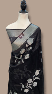 Black Pure Kora Handloom Banarasi Saree - The Handlooms
