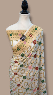 Pure Georgette Banarasi Handloom Saree - with meenakari work Gold Zari - The Handlooms