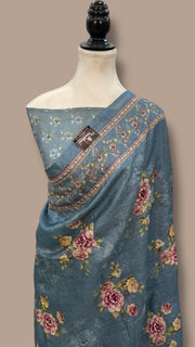 Pure Silk Handloom Banarasi Saree with Digital Print and Handwork - The Handlooms