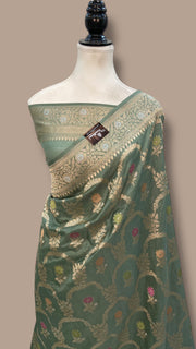 Pure Katan Silk Banarasi Handloom Saree - All over Jaal work With Meenakari - The Handlooms