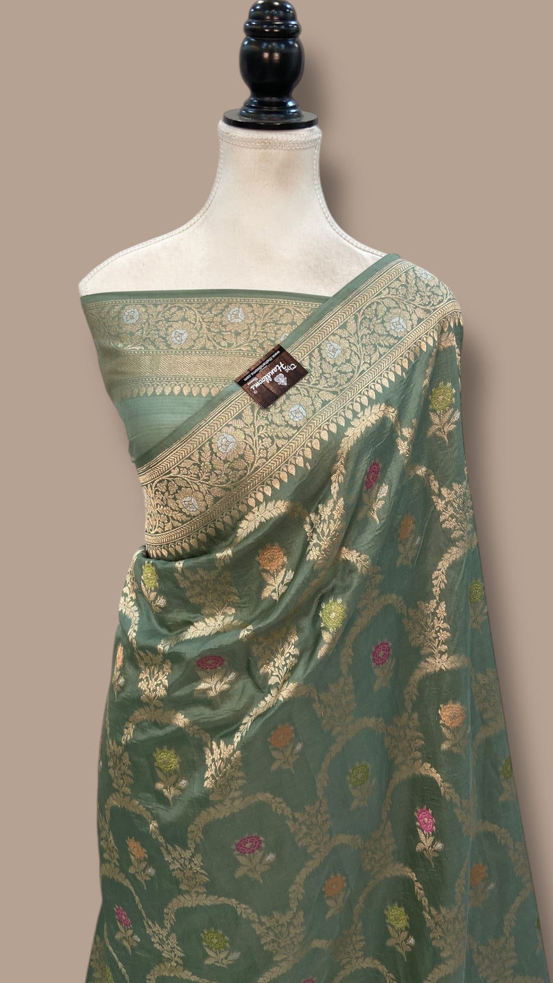 Pure Katan Silk Banarasi Handloom Saree - All over Jaal work With Meenakari - The Handlooms
