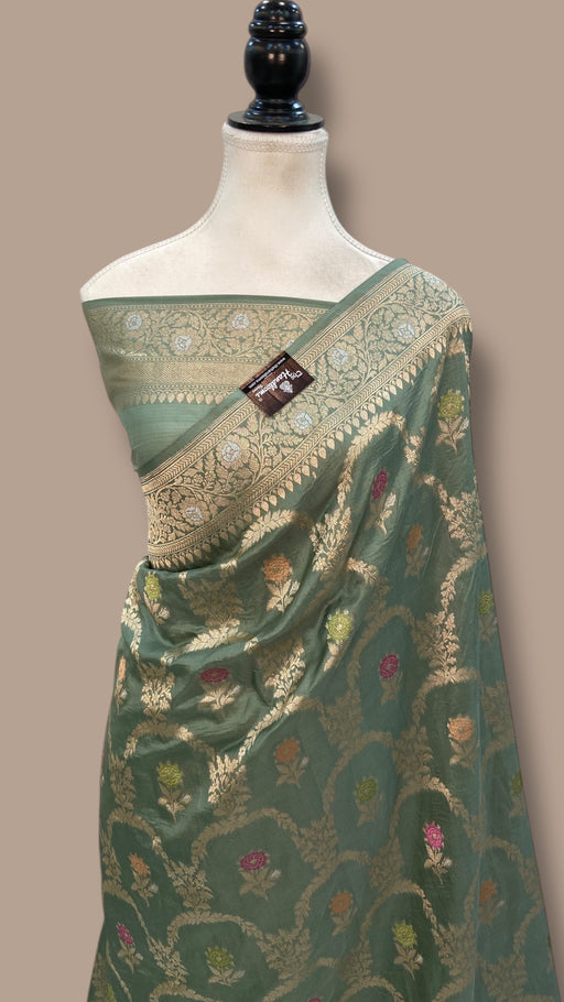Pure Katan Silk Banarasi Handloom Saree - All over Jaal work With Meenakari - The Handlooms