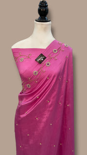 Pure katan Silk Handloom Banarasi Saree with Handwork: Zardozi, Diamond Chain, Katdana, and Abla Detailing - The Handlooms