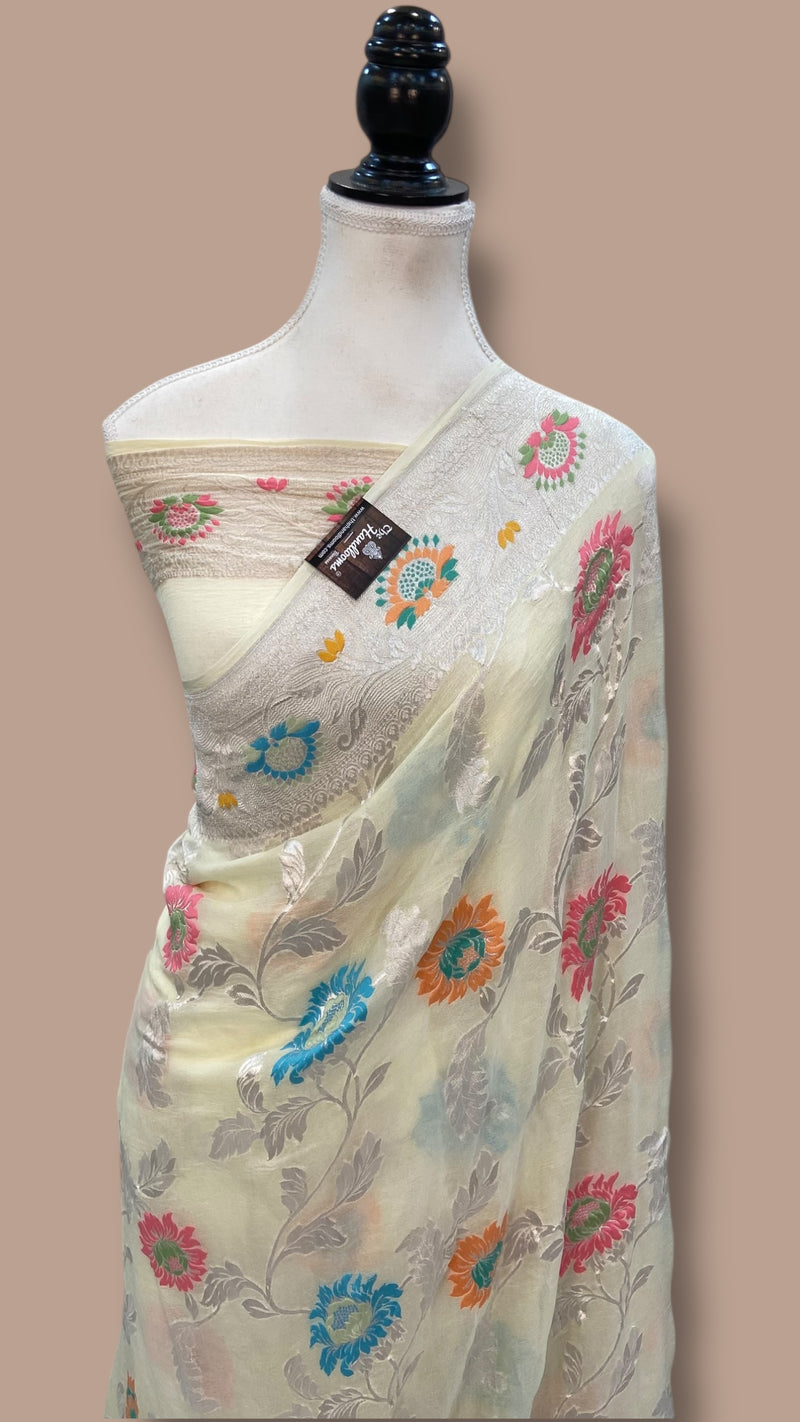 Pure Khaddi Georgette Handloom Banarasi Saree - All over Jaal Work With Meenakari - The Handlooms