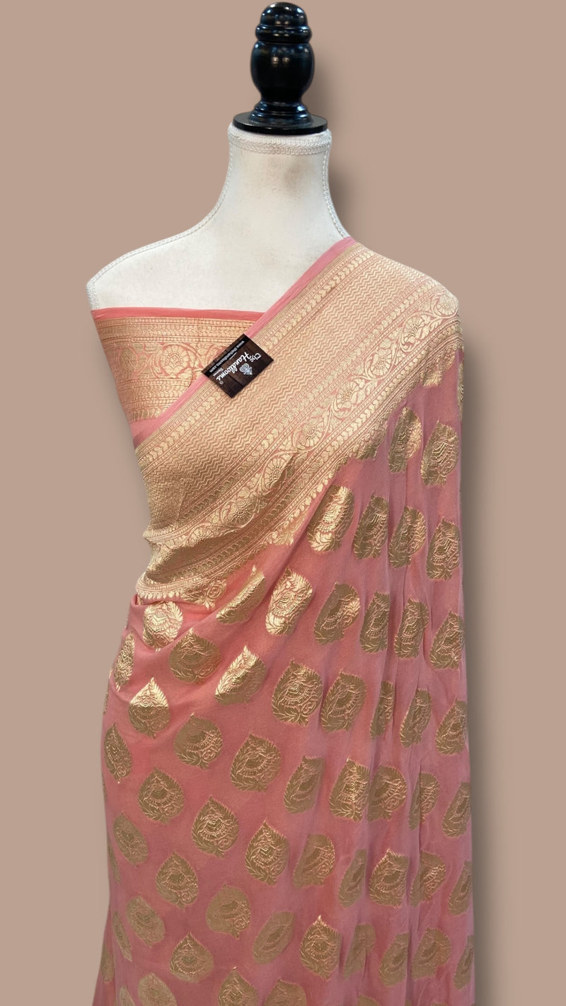 Pure Khaddi Georgette Handloom Banarasi Saree with water zari - The Handlooms