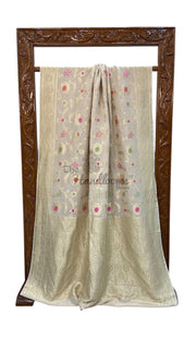 Pure Tussar Georgette Handloom Banarasi Saree - All over Jaal Work with meenakari - The Handlooms