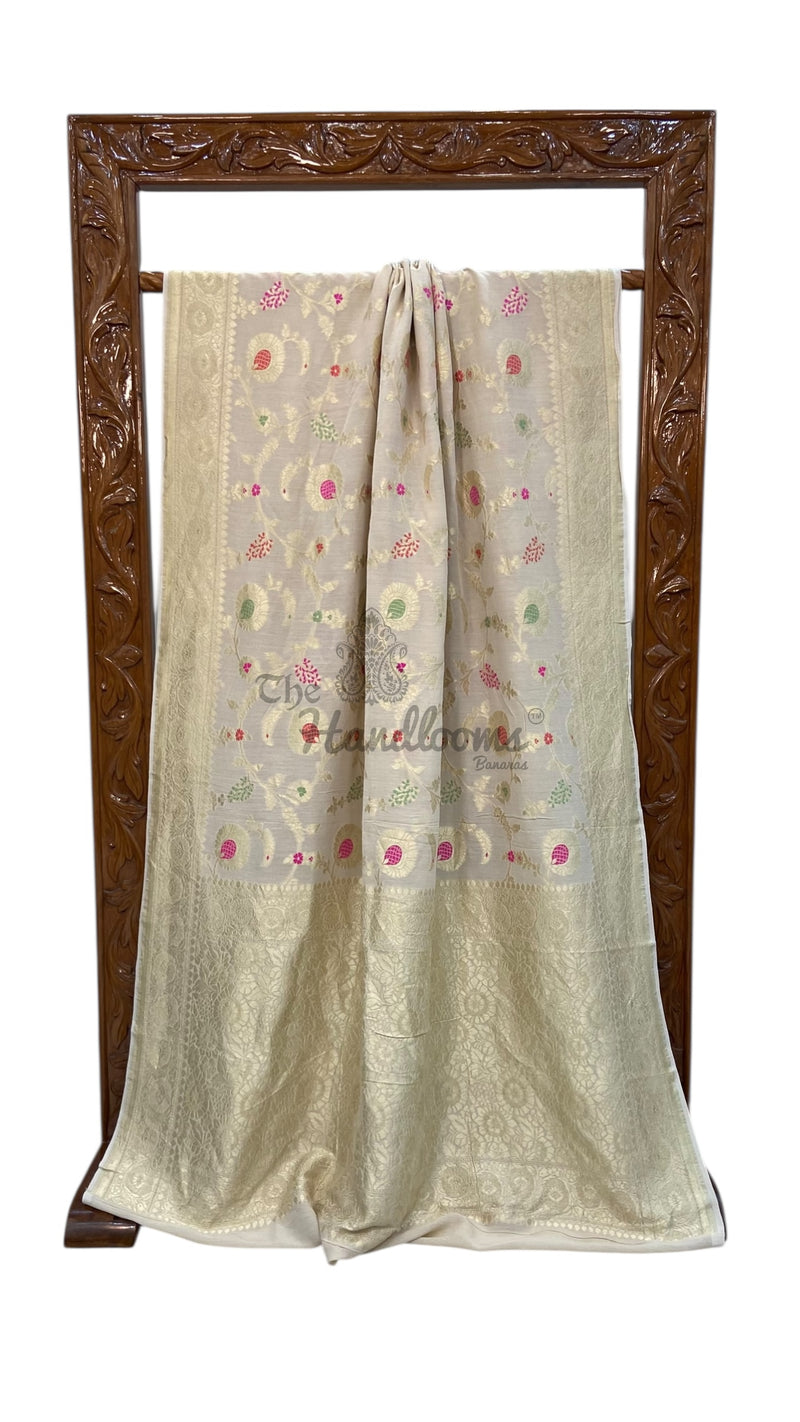 Pure Tussar Georgette Handloom Banarasi Saree - All over Jaal Work with meenakari - The Handlooms