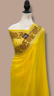 Yellow Pure Chiffon Khaddi Banarasi Saree - The Handlooms