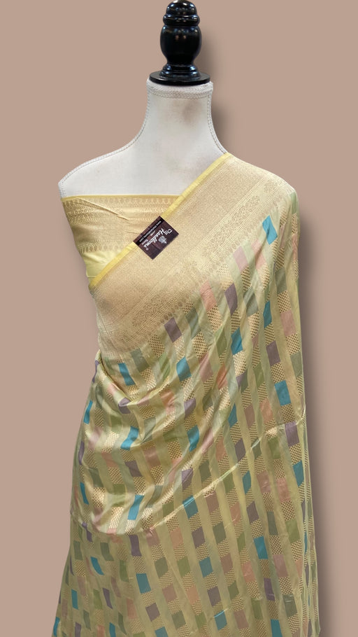 Multicolor Pure Katan Silk Banarasi Handloom Saree - All over Jaal Work With Rangkart - The Handlooms