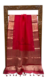 Hot Pink Pure Kora Handloom Banarasi Saree - The Handlooms