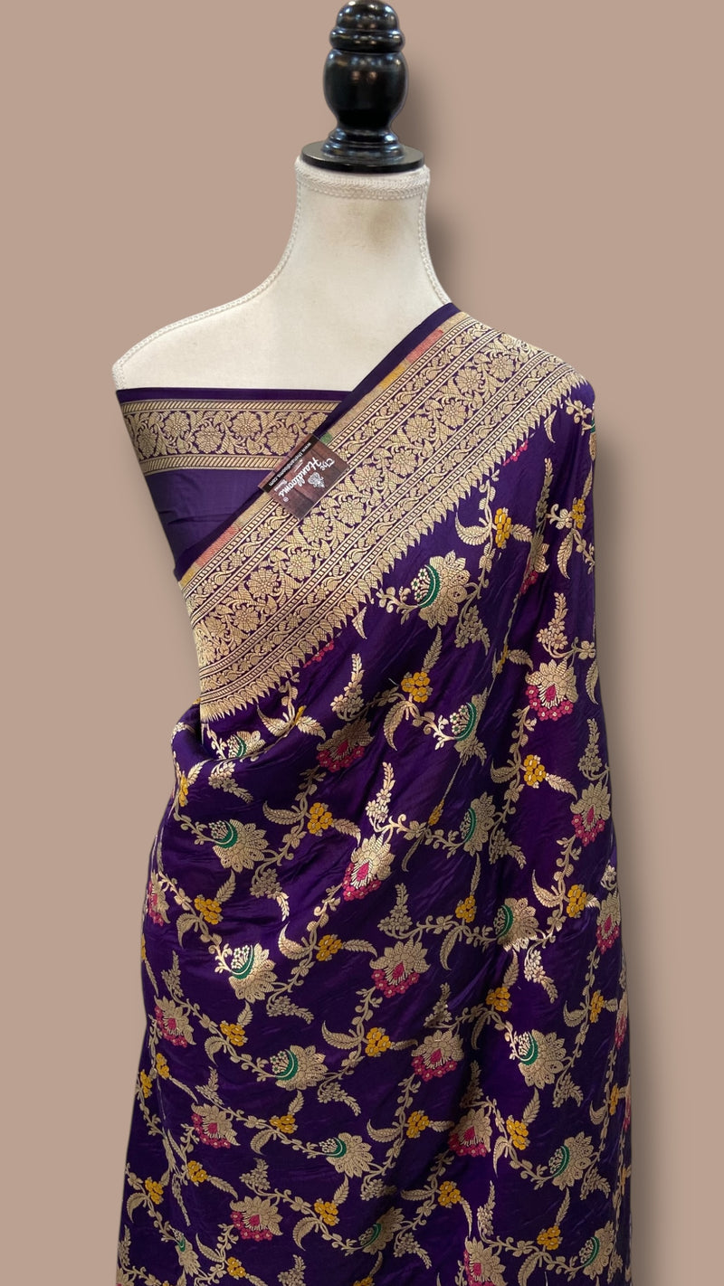 Pure Katan Silk Banarasi Handloom Saree - All Over Jaal Work - With Meenakari - The Handlooms