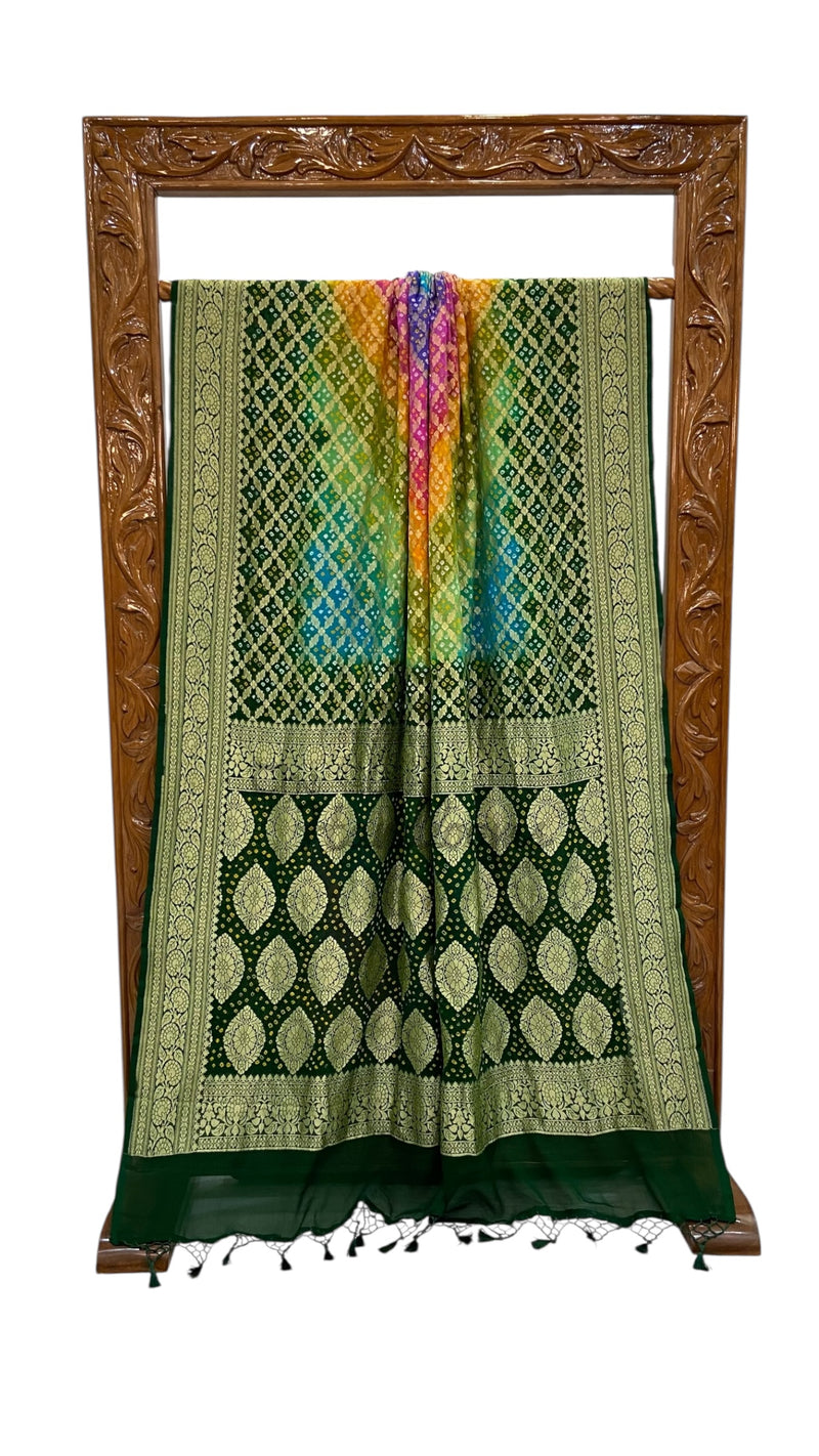 Pure Georgette Banarasi Bandhej Handloom Saree Multicolor - The Handlooms