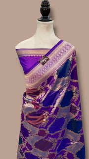 Multicolor Pure Katan Silk Banarasi Handloom Saree - All over Jaal Work With Rangkart - The Handlooms