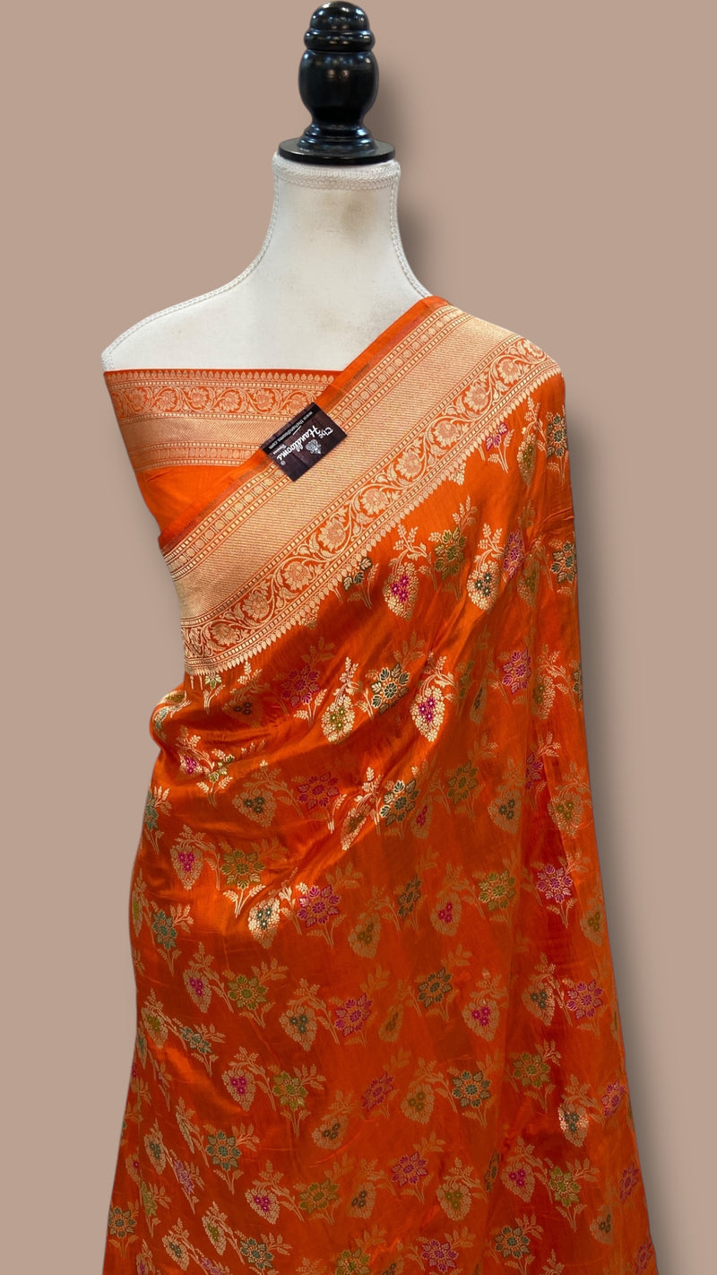 Pure Katan Silk Banarasi Handloom Saree - All over Jaal work With Meenakari - The Handlooms