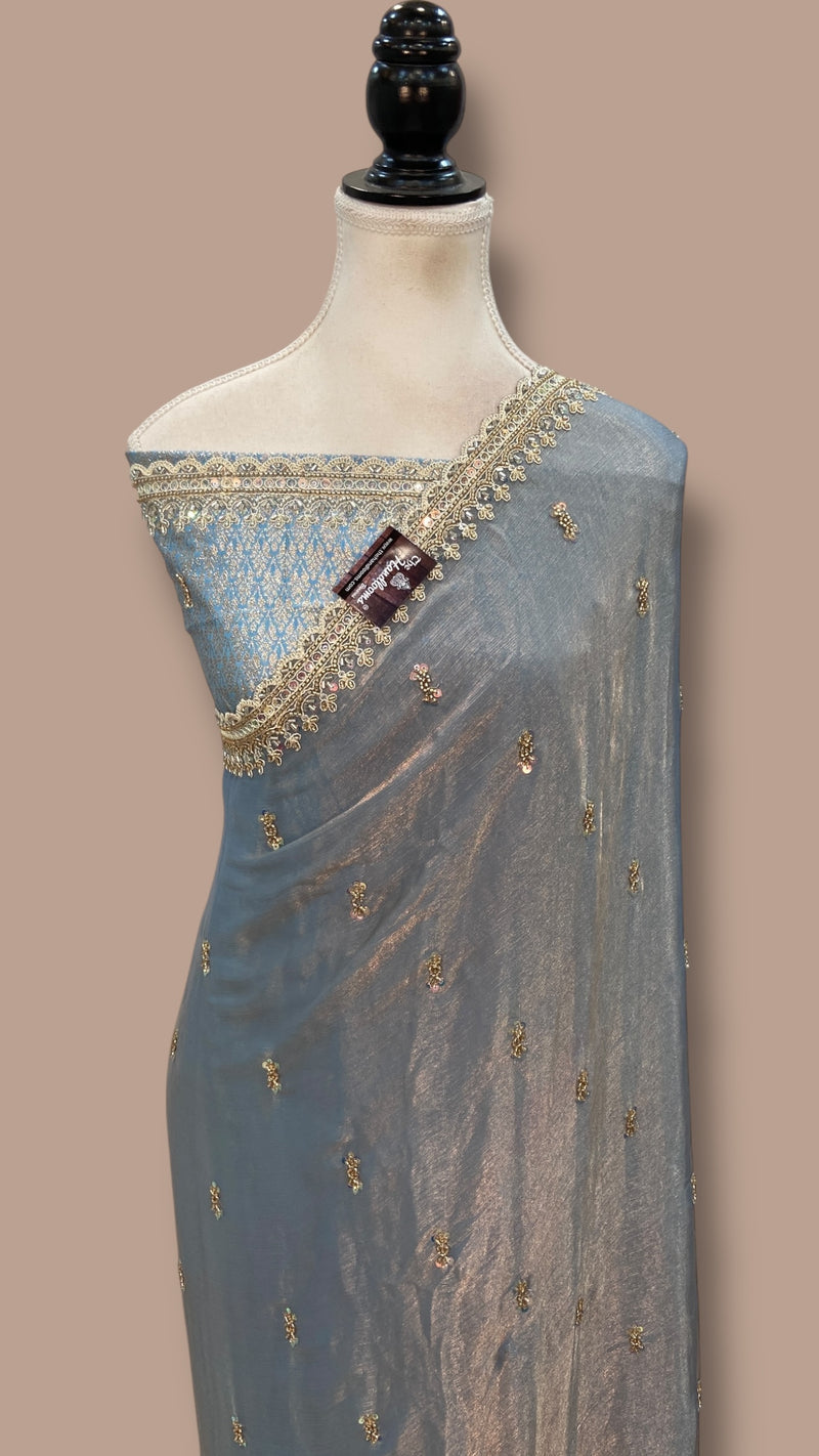 Georgette Tissue Handloom Banarasi Saree With Handwork - The Handlooms