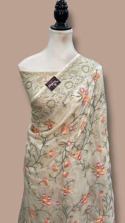 Tussar Silk Handloom Banarasi Saree With Chikankari - The Handlooms