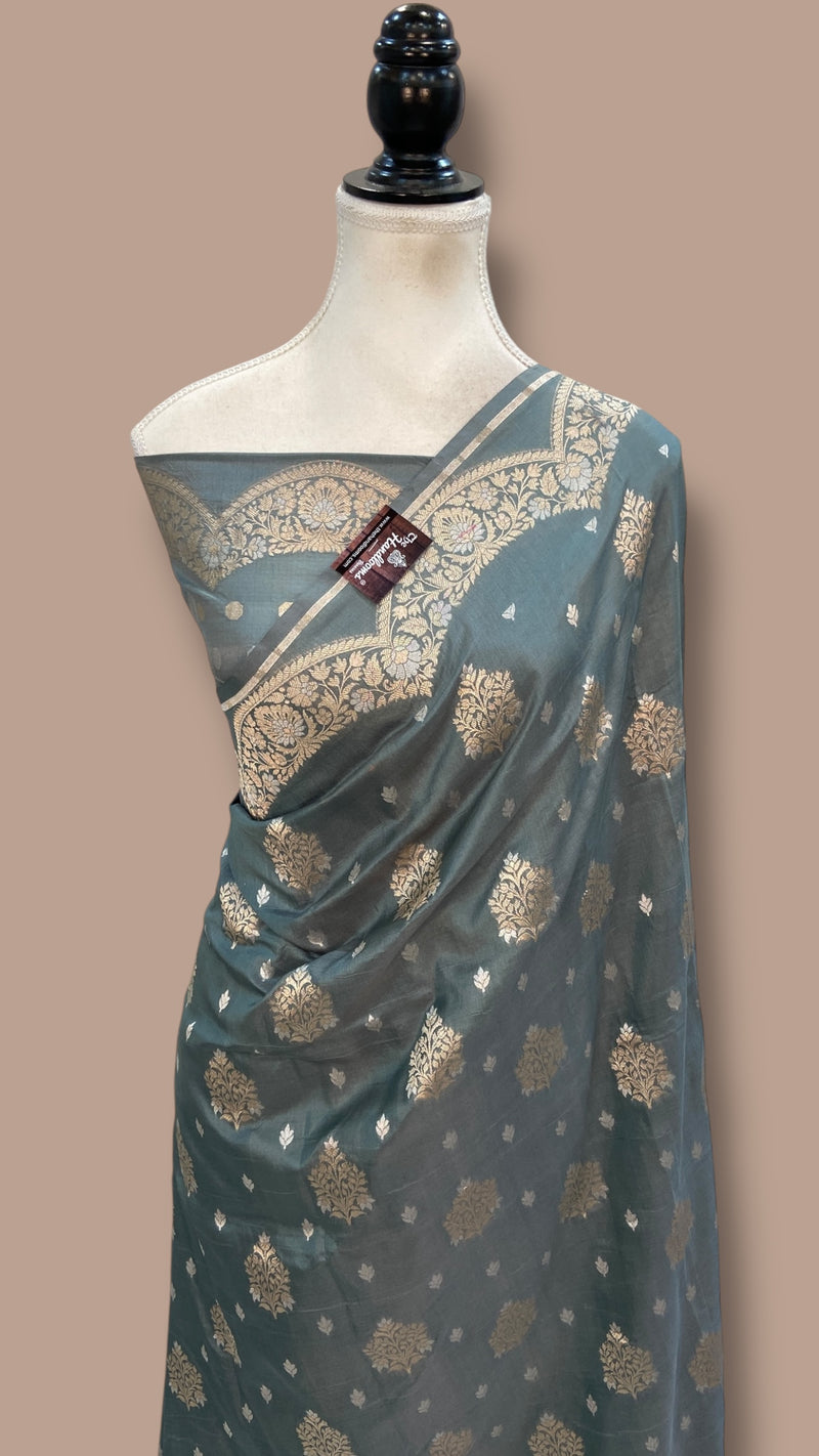 Pure Katan Silk Banarasi Handloom Saree - All Over Sona Roopa Jaal Work - The Handlooms