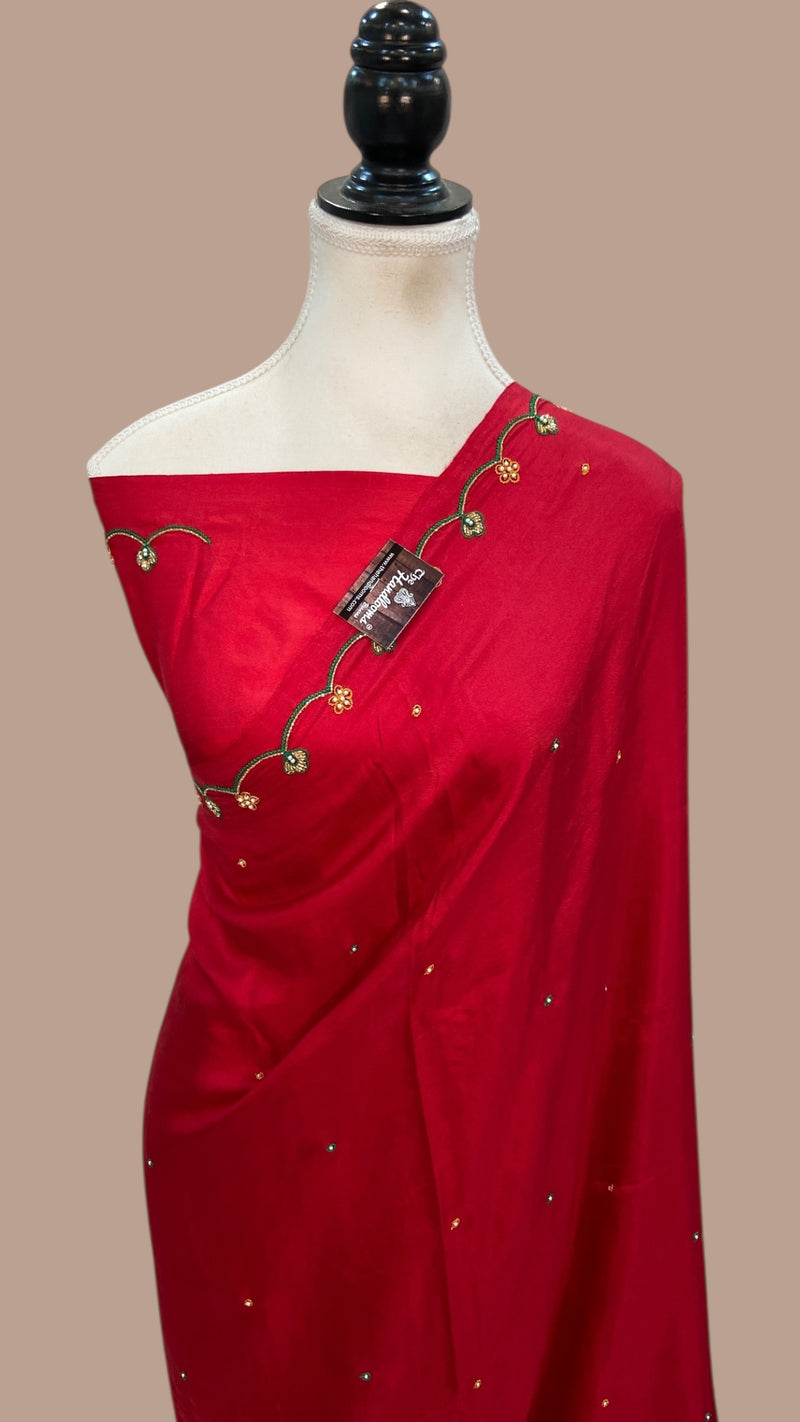 Pure Crepe Silk Handloom Banarasi Saree with Handwork