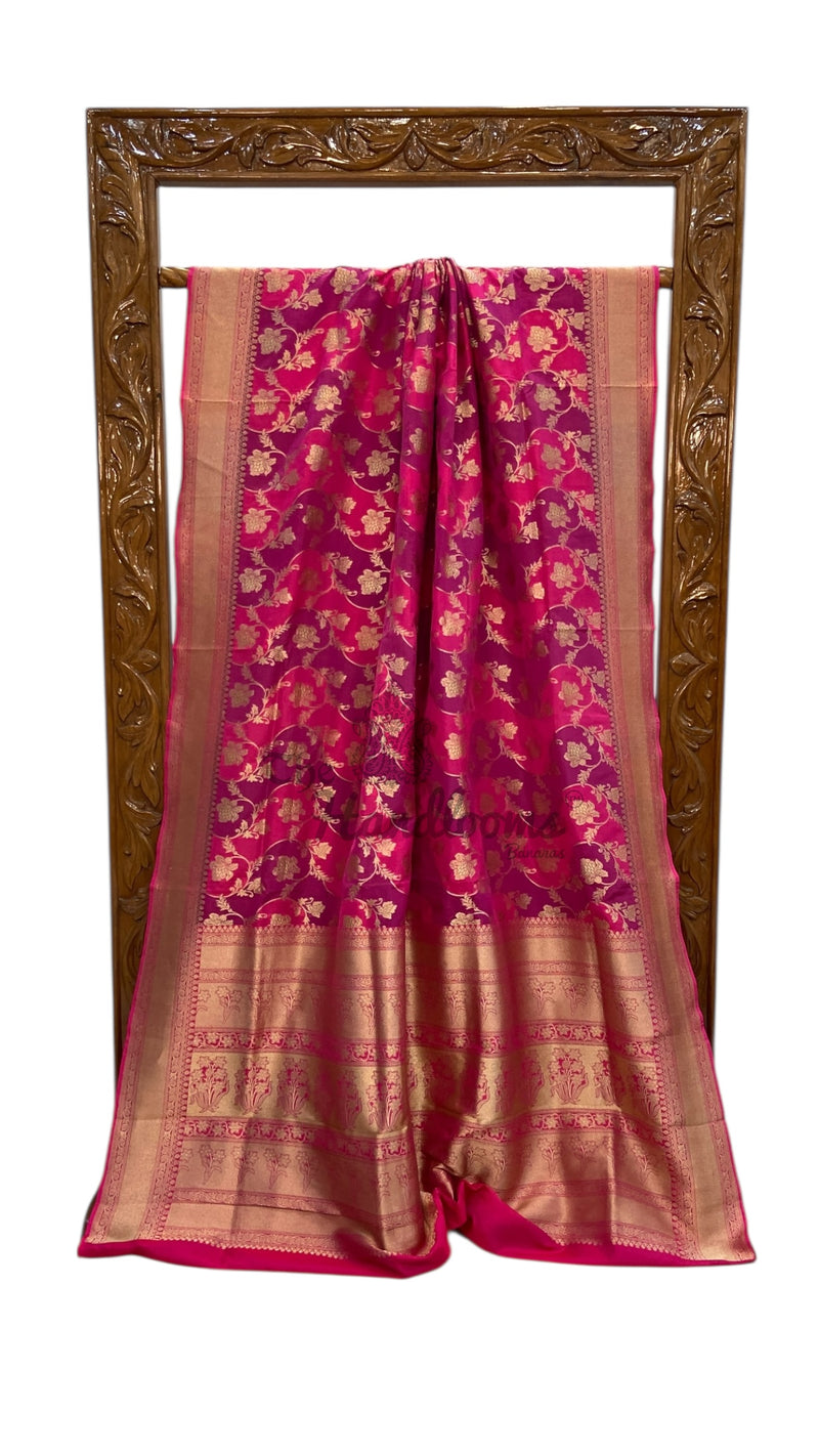 Multicolor Pure Katan Silk Banarasi Handloom Saree - All over Jaal Work With Rangkart