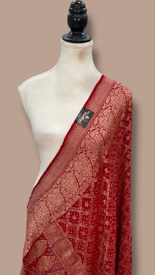 Pure Georgette Banarasi Bandhej Handloom Dupatta - The Handlooms