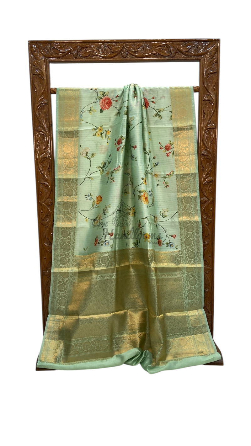 Pure Mango Silk Banarasi Handlokom Saree With Digital Print - The Handlooms