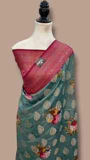 Pure Chiniya Silk Handloom Banarasi Saree Digital Print - The Handlooms