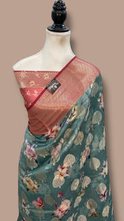 Pure Chiniya Silk Handloom Banarasi Saree Digital Print - The Handlooms