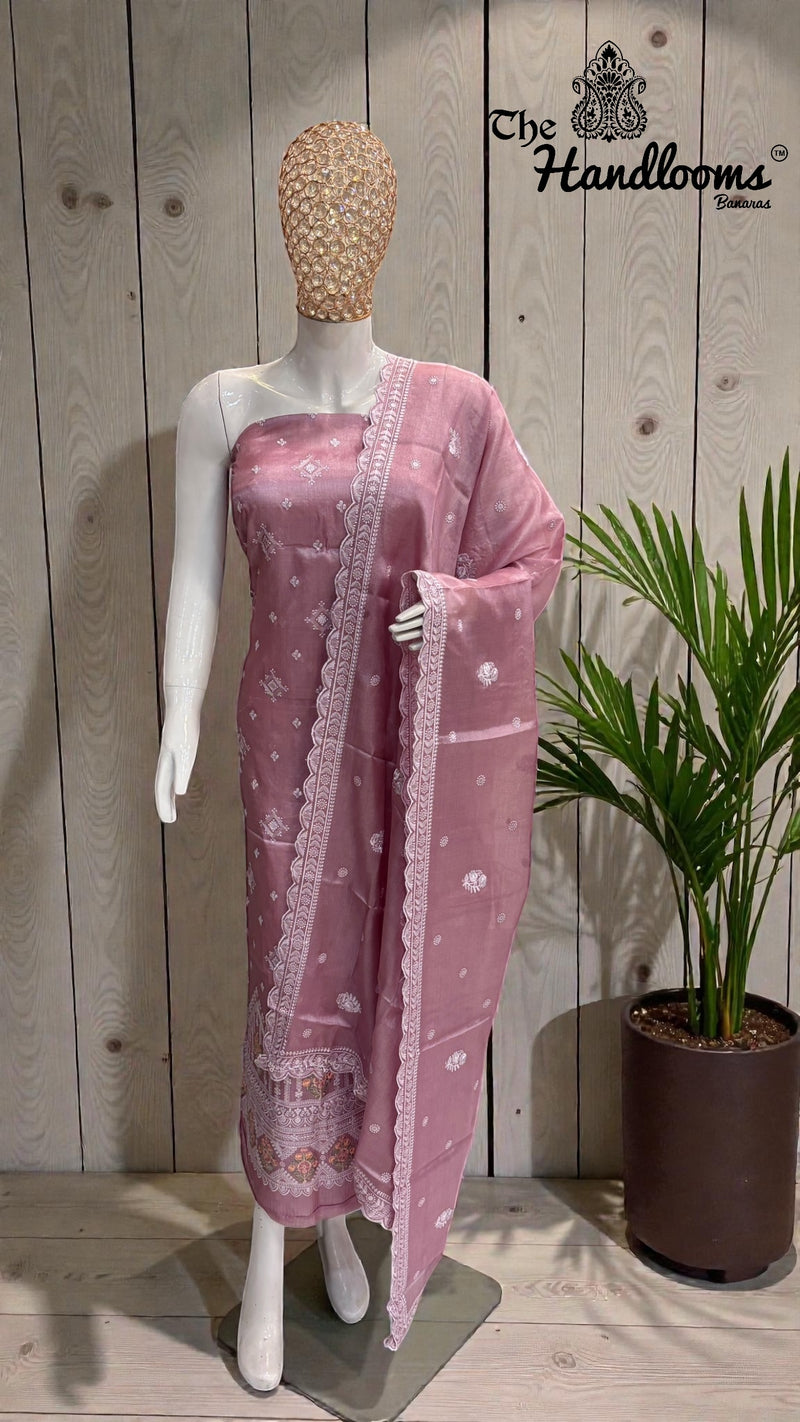 Pure Tussar Chikankari Handloom Banarasi Dress Material - The Handlooms