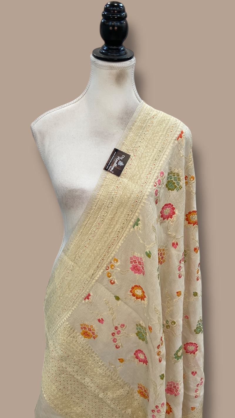 Pure Moonga Georgette Handloom Dupatta - Tilfi Meenakari - The Handlooms