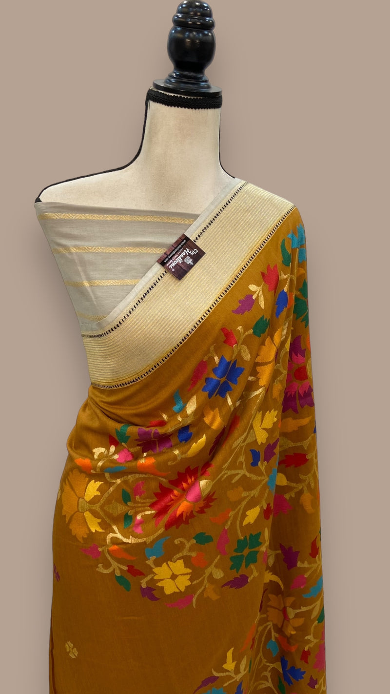 Pure Desi Tussar Handloom Banarasi Saree - All over kadua Weaving - The Handlooms
