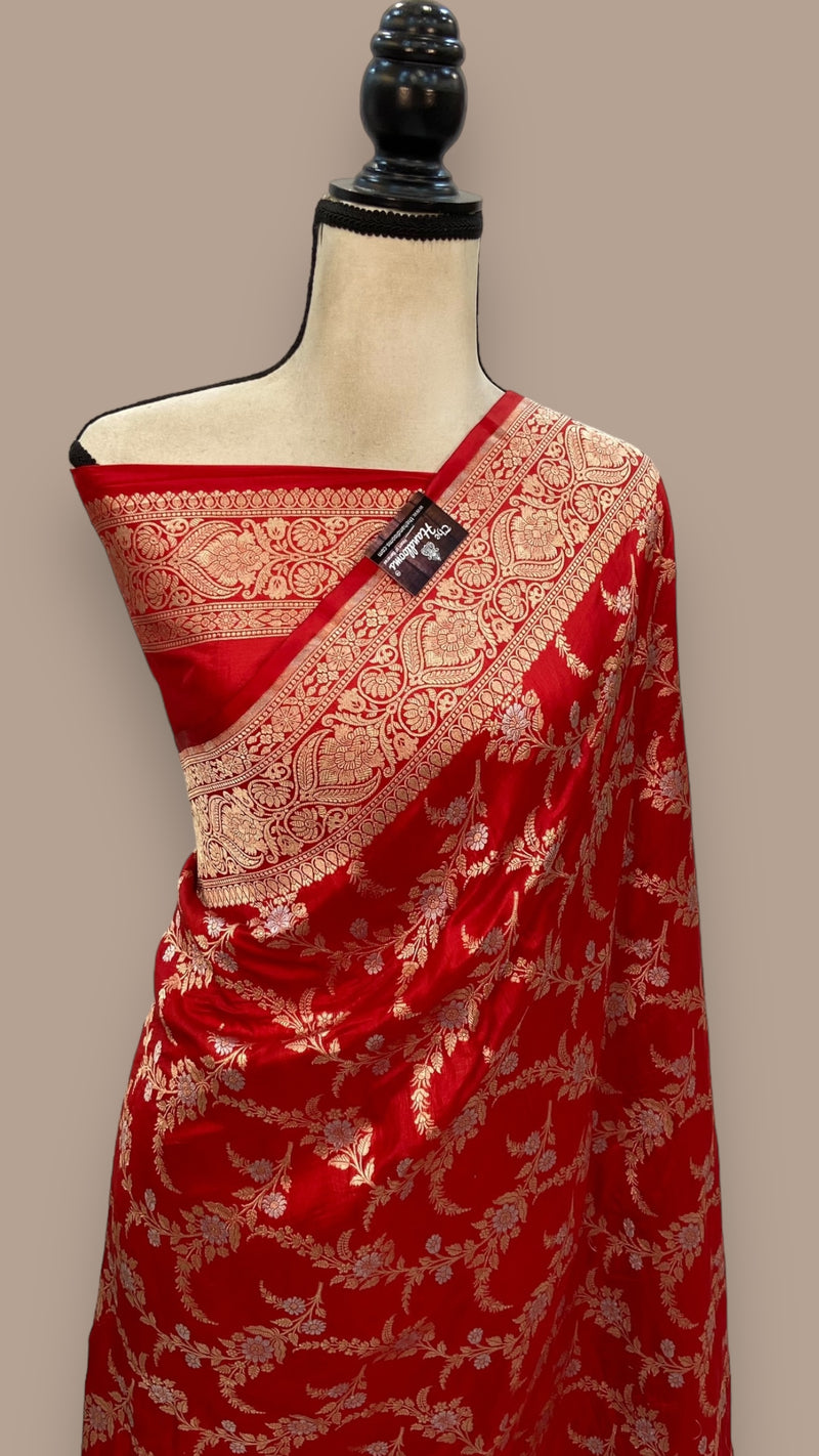 Pure Katan Silk Banarasi Handloom Saree - All over Sona Roopa Jaal work - The Handlooms