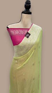 Pista Pure Georgette Handloom Banarasi Saree - The Handlooms