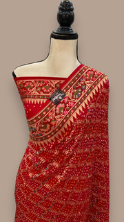 Pure Georgette Banarasi Bandhej Handloom Saree - with meenakari work - The Handlooms
