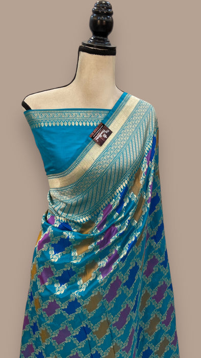 Pure Katan Silk Banarasi Handloom Saree - All over Jaal work - With Meenakari