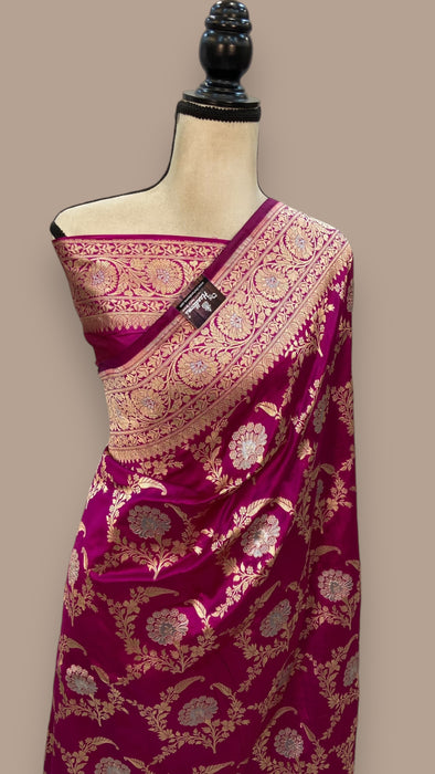 Pure Katan Silk Banarasi Handloom Saree - All over Jaal work with Meenakari