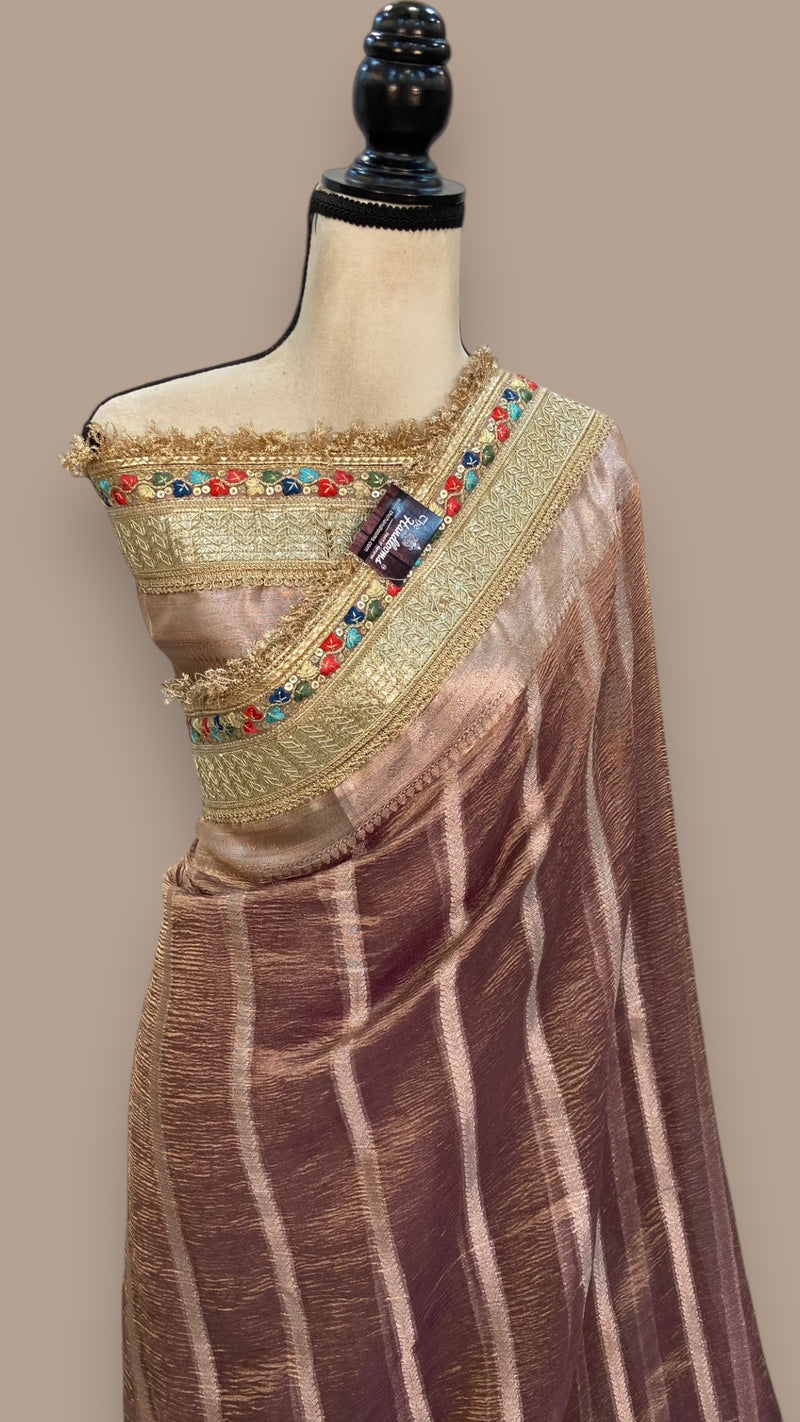 Pure Kora Tissue Handloom Banarasi Saree With Lace - The Handlooms