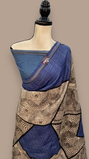 Pure Tussar Silk Handloom Banarasi Saree With Handprints - The Handlooms