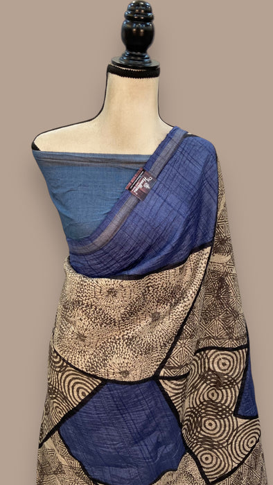 Pure Tussar Silk Handloom Banarasi Saree With Handprints